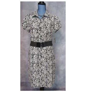NWT AB Studio Dress Size 14 Black & White Belted
